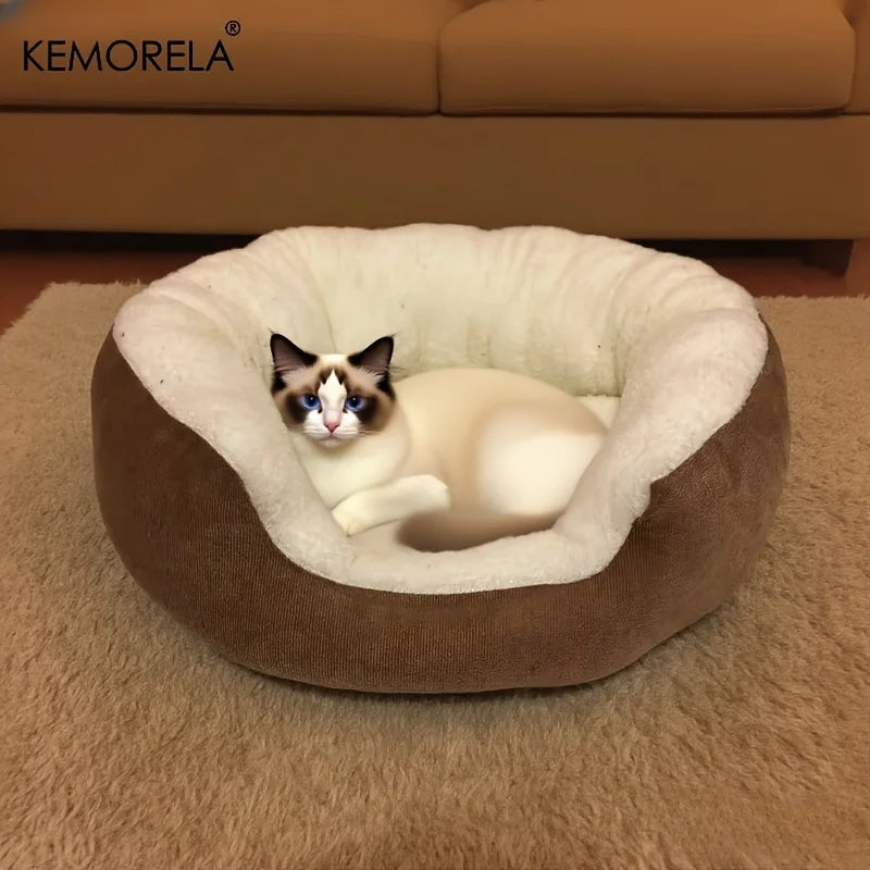 Plush Orthopedic Pet Bed with Backrest Thick All-Season Comfort, Easy-Clean Durable Polyester Cat & Small Dog Bed,for Indoor Use