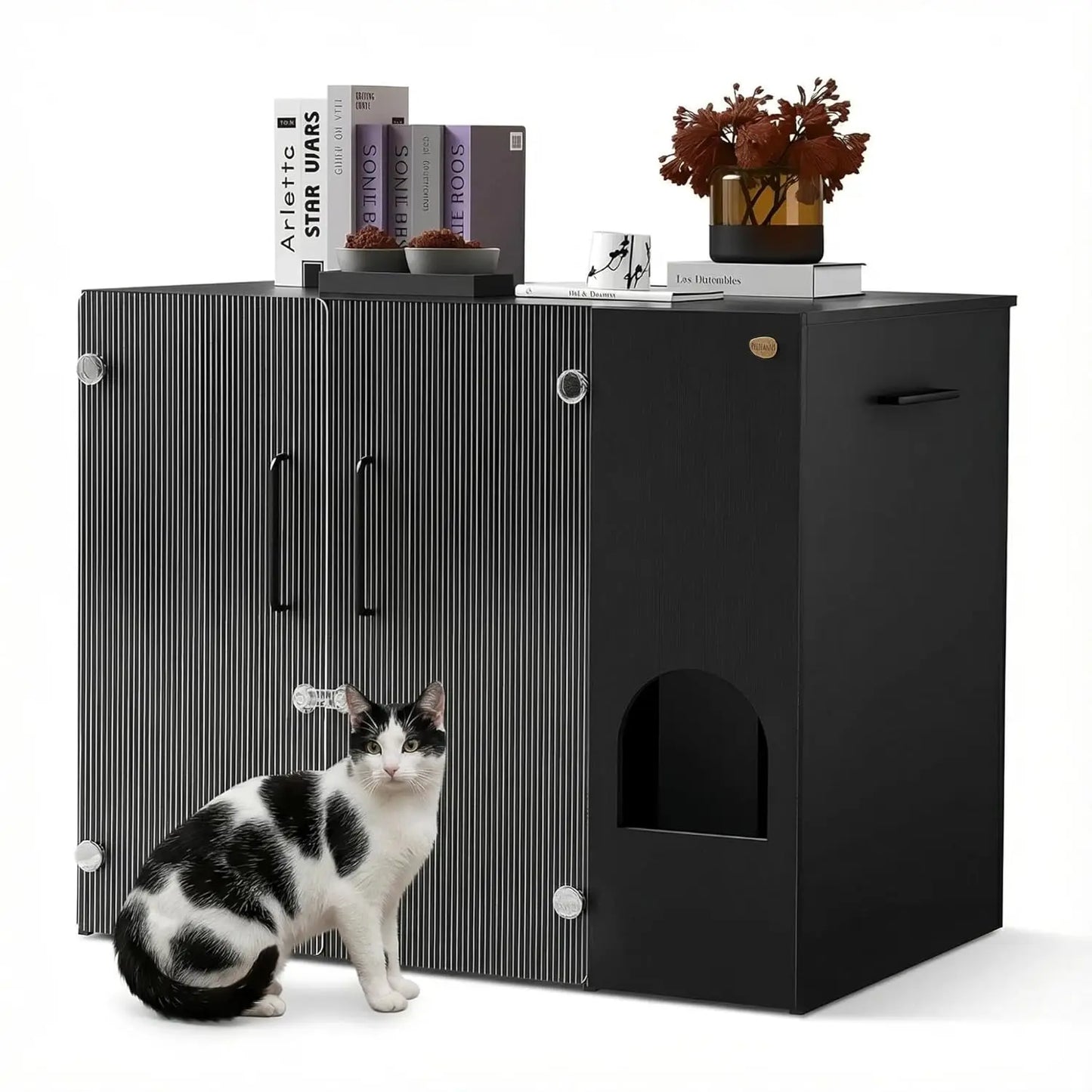 Cat Litter Box Enclosure - Dog Proof Cat Litter Box with Pull-Out, Rotating Features, Includes Power Outlet and Acrylic, Custom