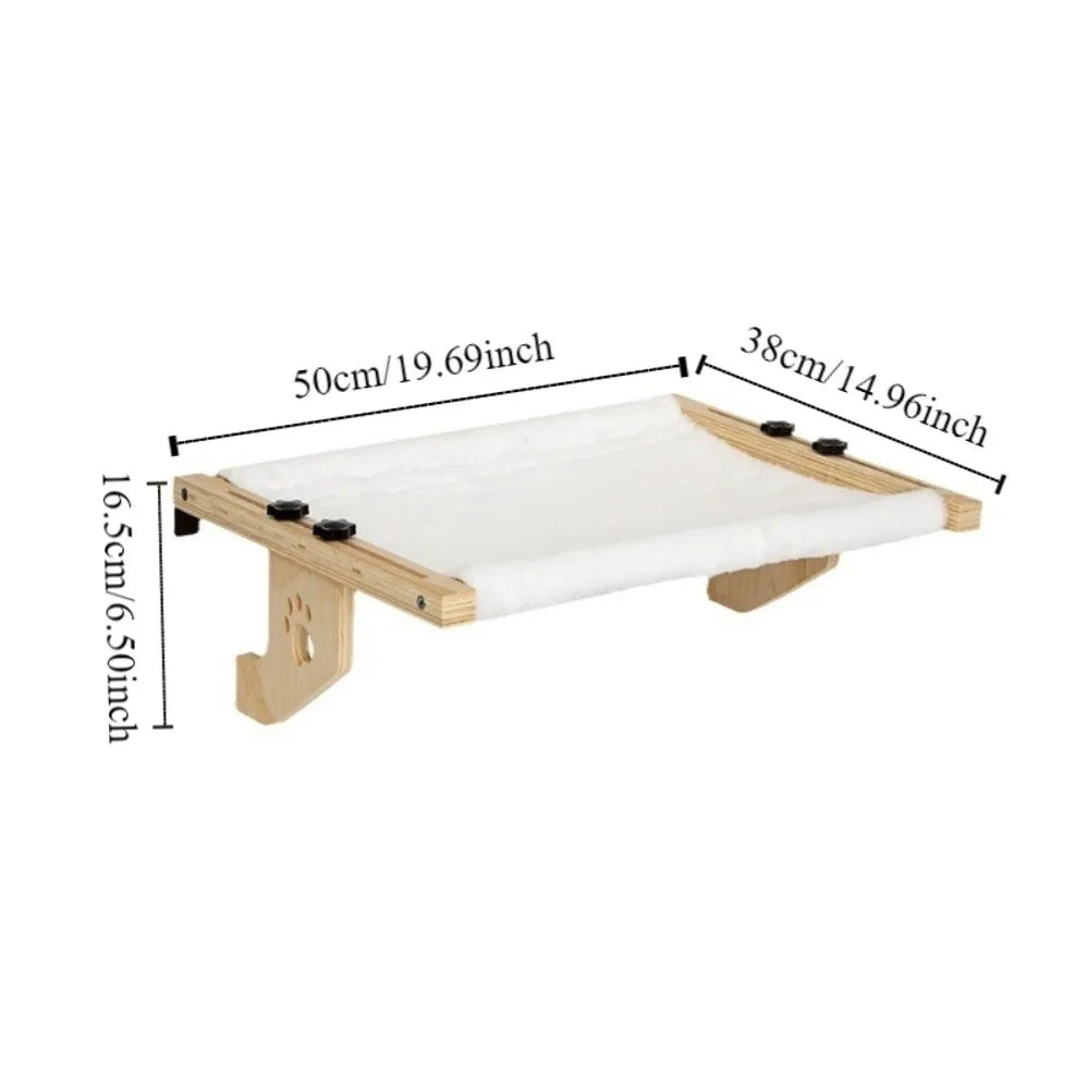 Creative Wooden Frame Cat Window Hammock Paw Print Design Durable Hanging Cat Bed Detachable Cozy Cat Bed Seat Bedside Use