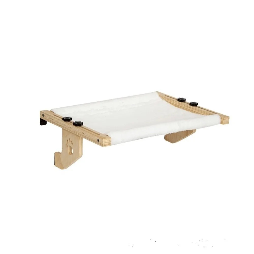 Creative Wooden Frame Cat Window Hammock Paw Print Design Durable Hanging Cat Bed Detachable Cozy Cat Bed Seat Bedside Use