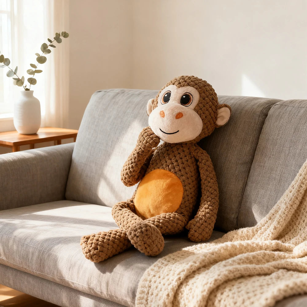 Pet Bite-Resistant Plush Interactive Toy with Sound, Cartoon Monkey Design, Suitable for Large, Medium, and Small Pets Such as Cats and Dogs, Double-Layer Fabric, Built-In Airbag