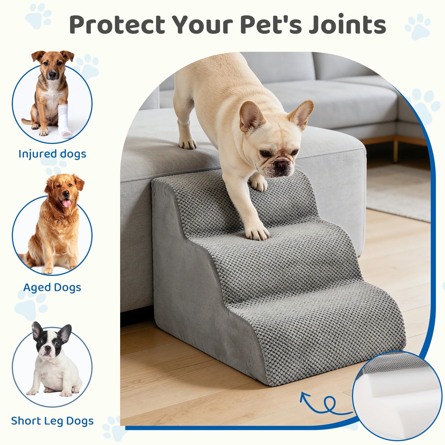 3-5 Step High-Density Foam Dog Stairs Ramp for Small Dogs Curved Pet Dog Steps Indoor Non-Slip Pet Ladder Ramp Stairs