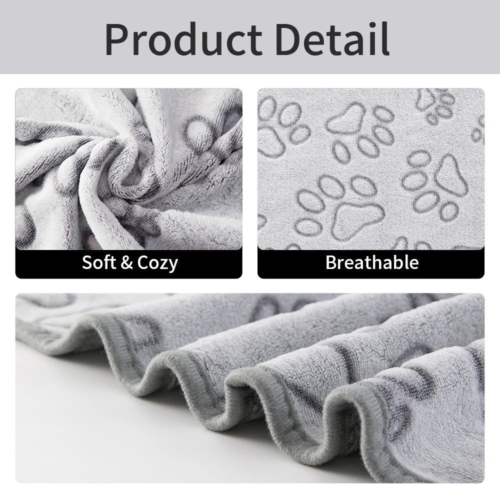 Cozy Plush Dog Paw Print Blanket - Soft Flannel Pet Bed Mat for Cats & Small to Medium Dogs, 3 Sizes, Machine Washable All-Seaso