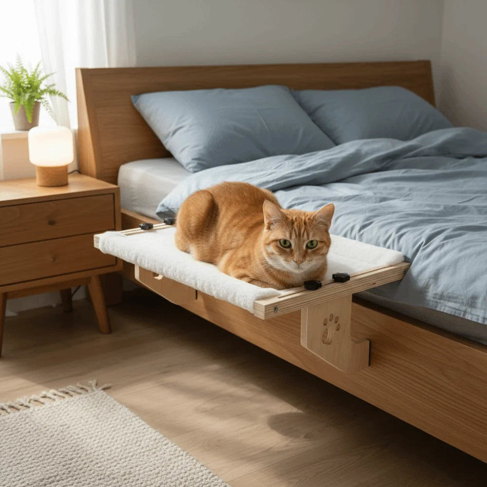 Creative Wooden Frame Cat Window Hammock Paw Print Design Durable Hanging Cat Bed Detachable Cozy Cat Bed Seat Bedside Use