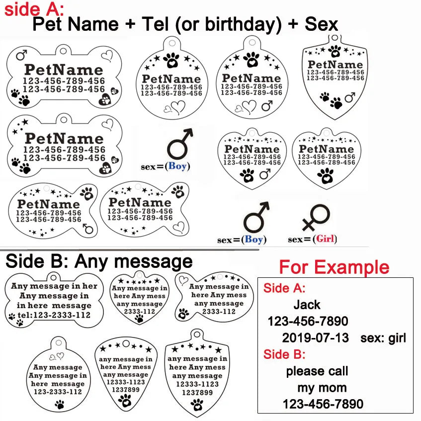 Customized Dog ID Tag Stainless Steel Pet Collar Accessory Personalized Puppy Cat Name Tag Custom Pet Products Supplies