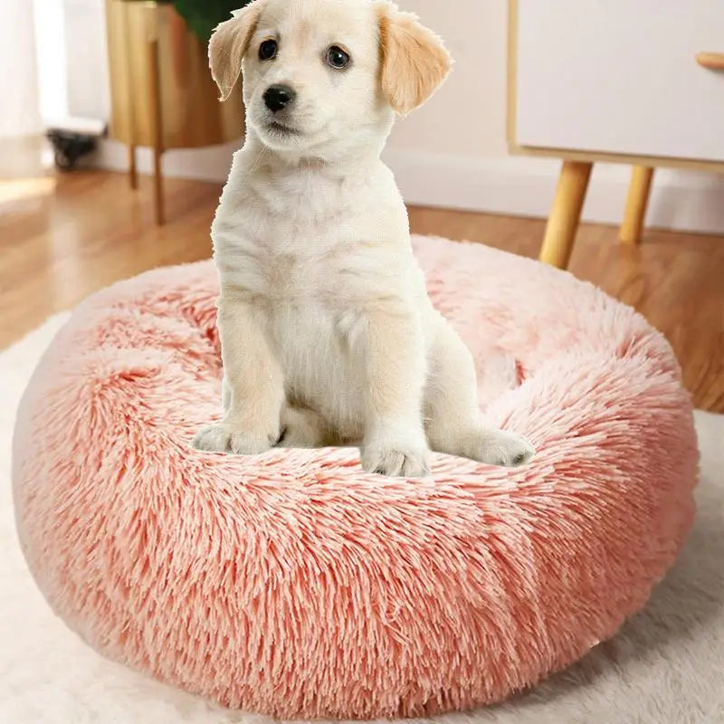 Round Dog Bed Soft Plush Pet Beds USB Heating Donut Round Beds for Dog Cat Comfortable House Pet Supplies Accessories