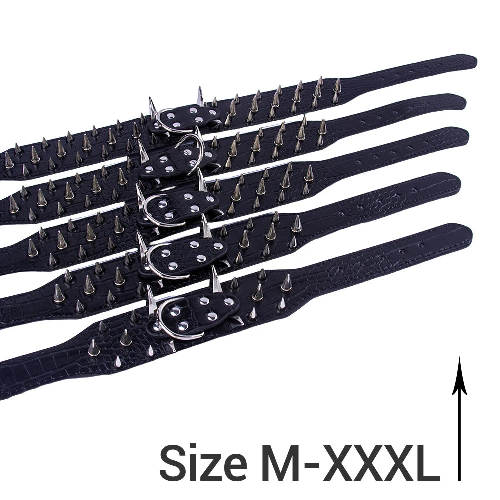 Width 2 Inch Anti-bite Spiked Dog Collars Adjustable PU Leather Necklace Heavy Duty Sharp Rivets Pet Collar Outdoor Dog Walking