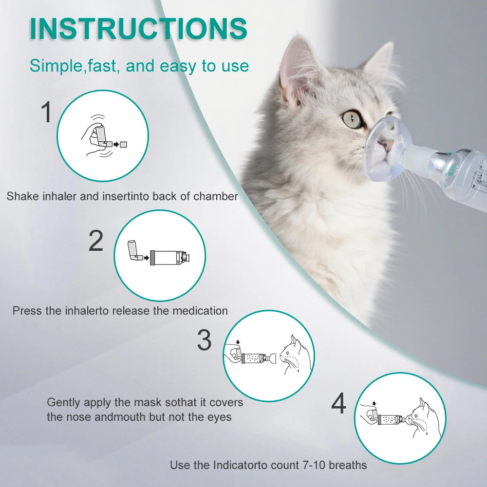 Pet Asthma Inhaler Spacer Aerosol Chamber for Dogs Cats with Breathing Indicator & Silicone Masks Vet Respiratory Care