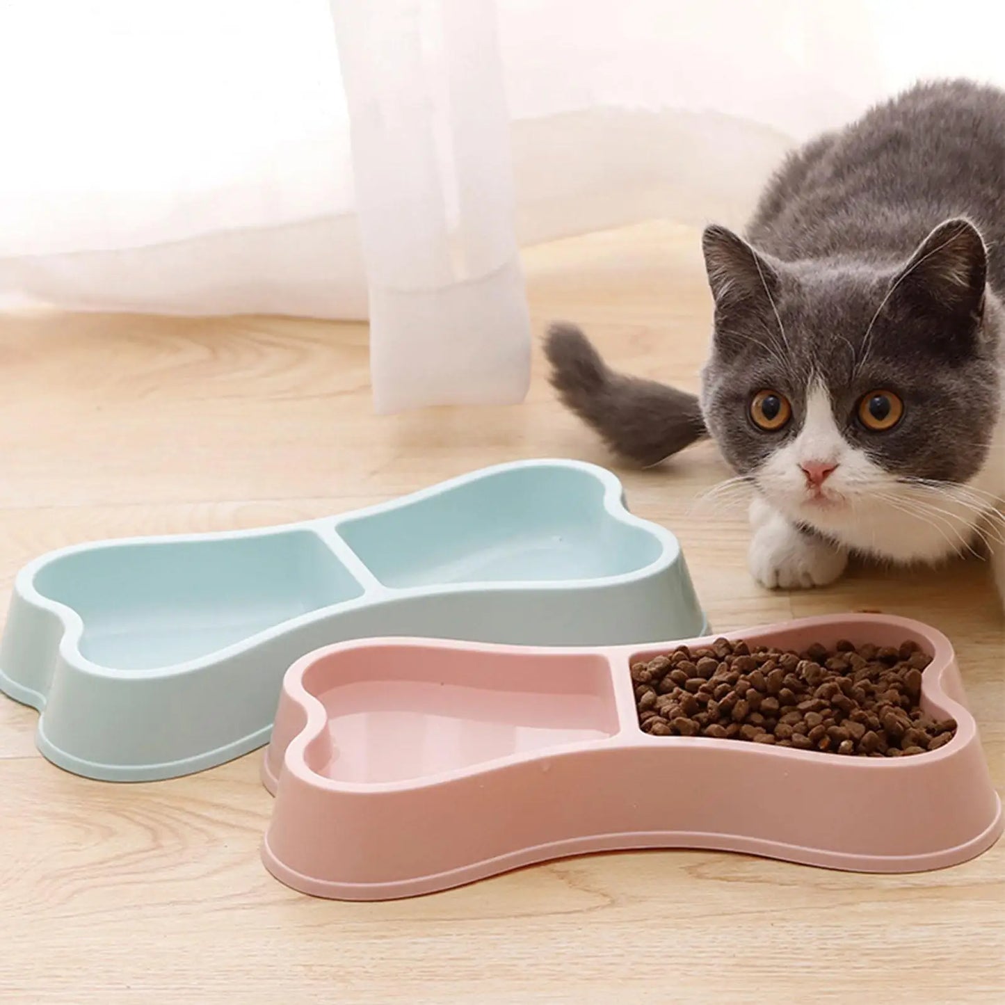 Pet Bowl Bone-Shaped Pet Bowls 2 in 1 Food & Water Dish with Non-Slip Base Cat Feeding Set for Small Spaces Pet Feeding