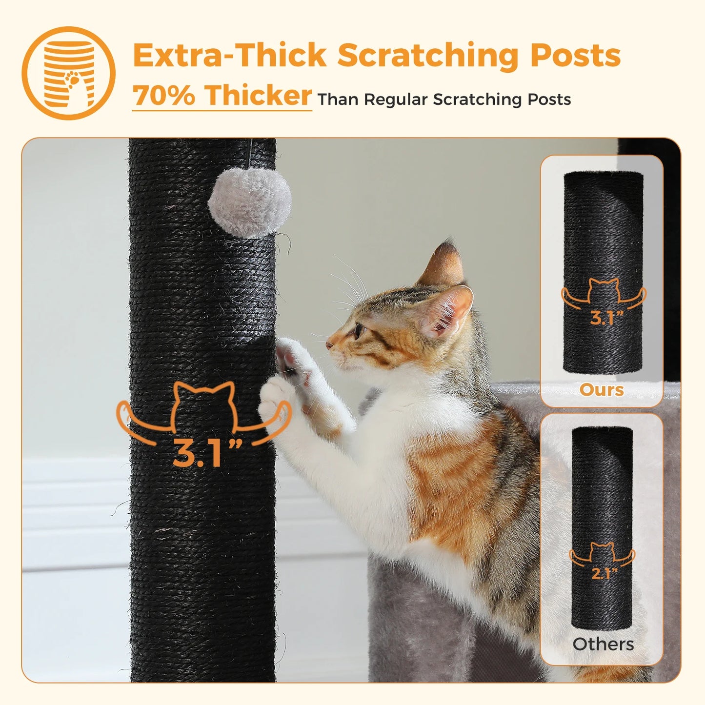 Large Cat Tree with Thick Scratching Posts Large Condo Hammock Heavy Duty Cat Tower for Big Adult Cats Plush Cat Furniture Toys
