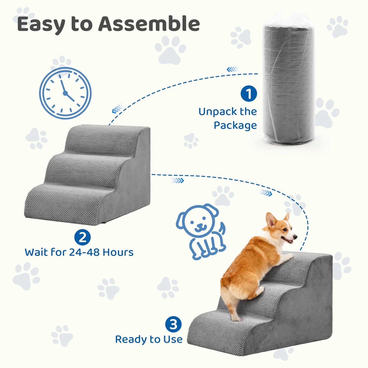 3-5 Step High-Density Foam Dog Stairs Ramp for Small Dogs Curved Pet Dog Steps Indoor Non-Slip Pet Ladder Ramp Stairs