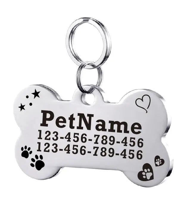 Customized Dog ID Tag Stainless Steel Pet Collar Accessory Personalized Puppy Cat Name Tag Custom Pet Products Supplies