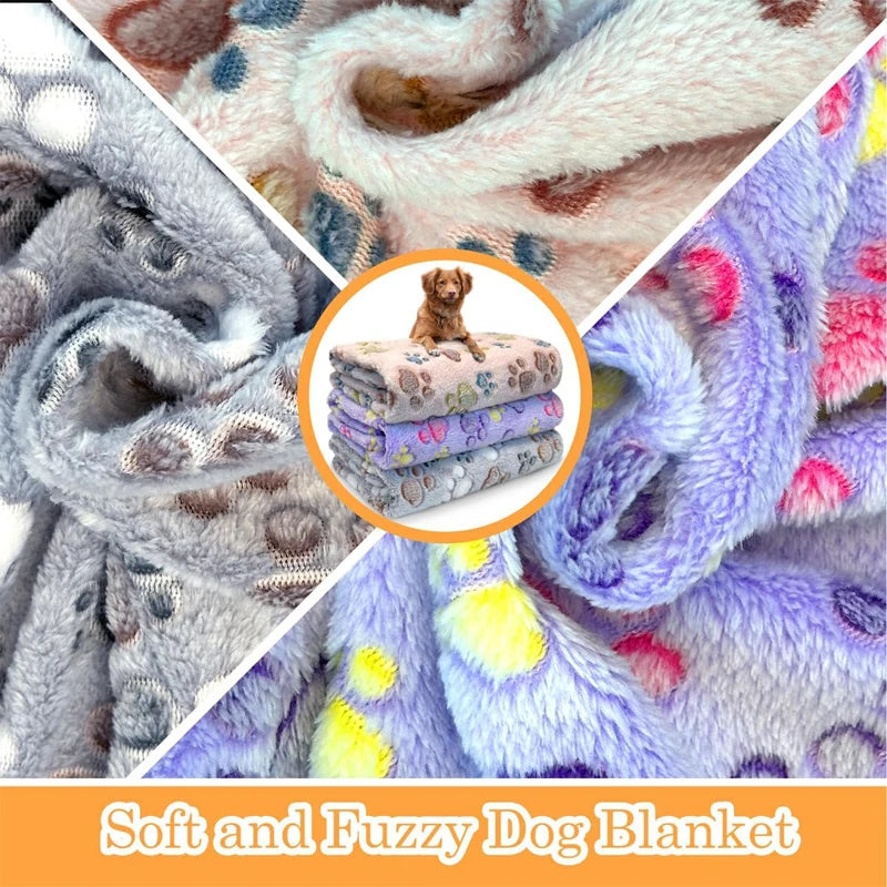 Pet Blanket Cute Dog Paw Print Blanket Pet Mat Warm Comfortable Blanket for Cat Dogs Soft Fluffy Pet Mat Flannel Dog Blanket
