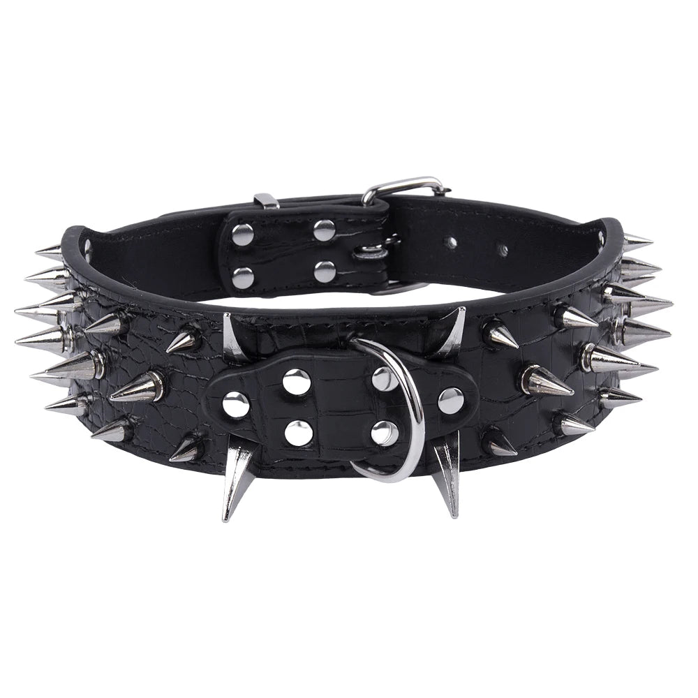 Width 2 Inch Anti-bite Spiked Dog Collars Adjustable PU Leather Necklace Heavy Duty Sharp Rivets Pet Collar Outdoor Dog Walking