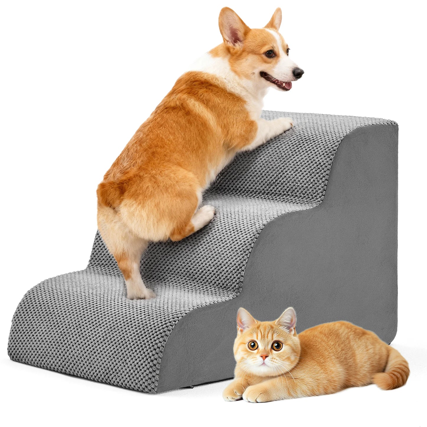 3-5 Step High-Density Foam Dog Stairs Ramp for Small Dogs Curved Pet Dog Steps Indoor Non-Slip Pet Ladder Ramp Stairs