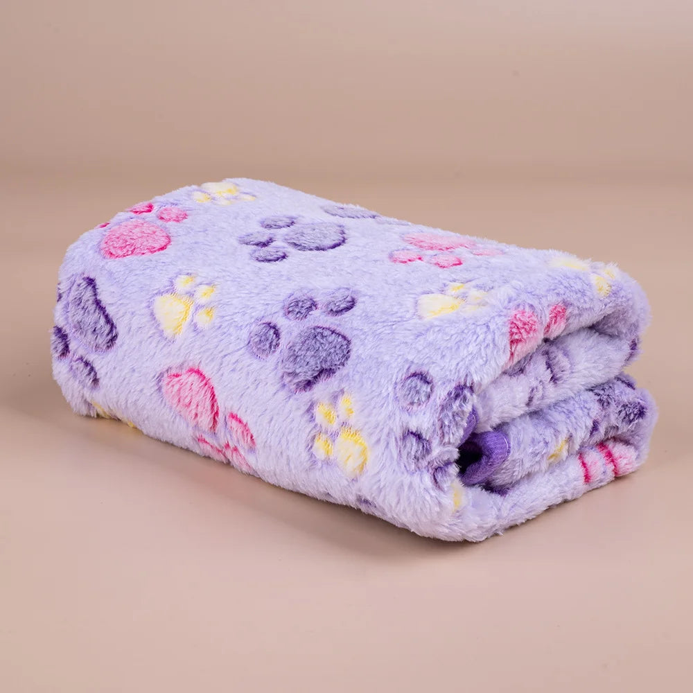 Soft Pet Dog Fleece Blanket Paw Print Dog Cat Mat Winter Warm Puppy Sleeping Blankets Bath Towel for Small Medium Large Dogs