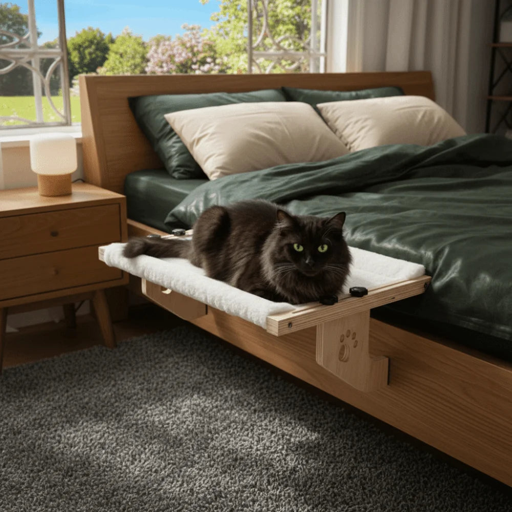 Creative Wooden Frame Cat Window Hammock Paw Print Design Durable Hanging Cat Bed Detachable Cozy Cat Bed Seat Bedside Use