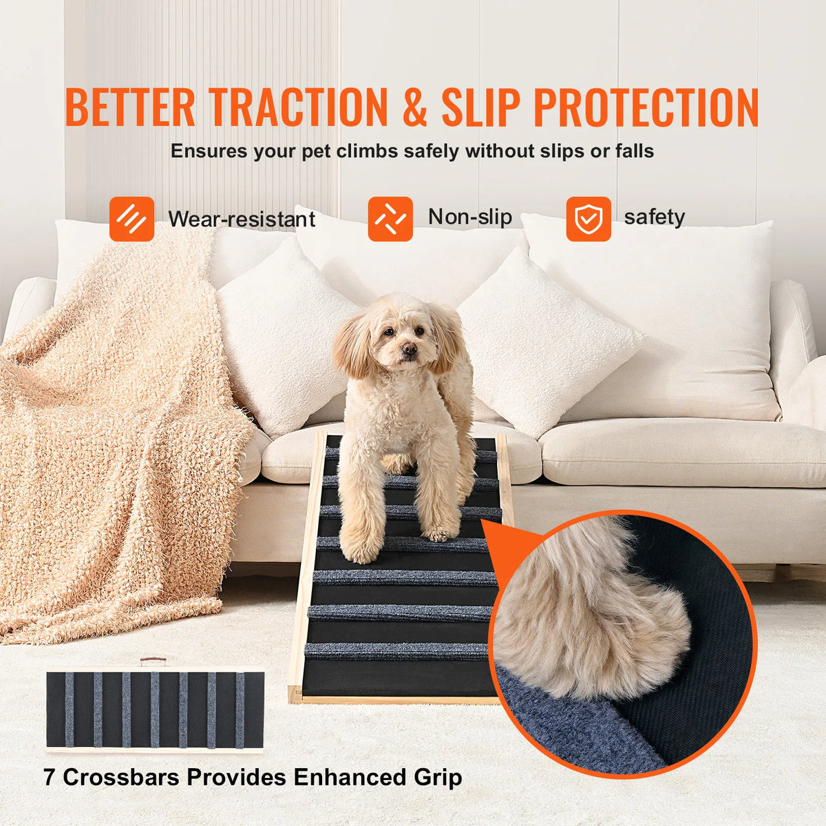 Dog Ramp Folding Ladder Anti-slip High Adjustable Wooden Pet Ramp Removable for Small Old Dog Climb Stairs Sofa Car Bed