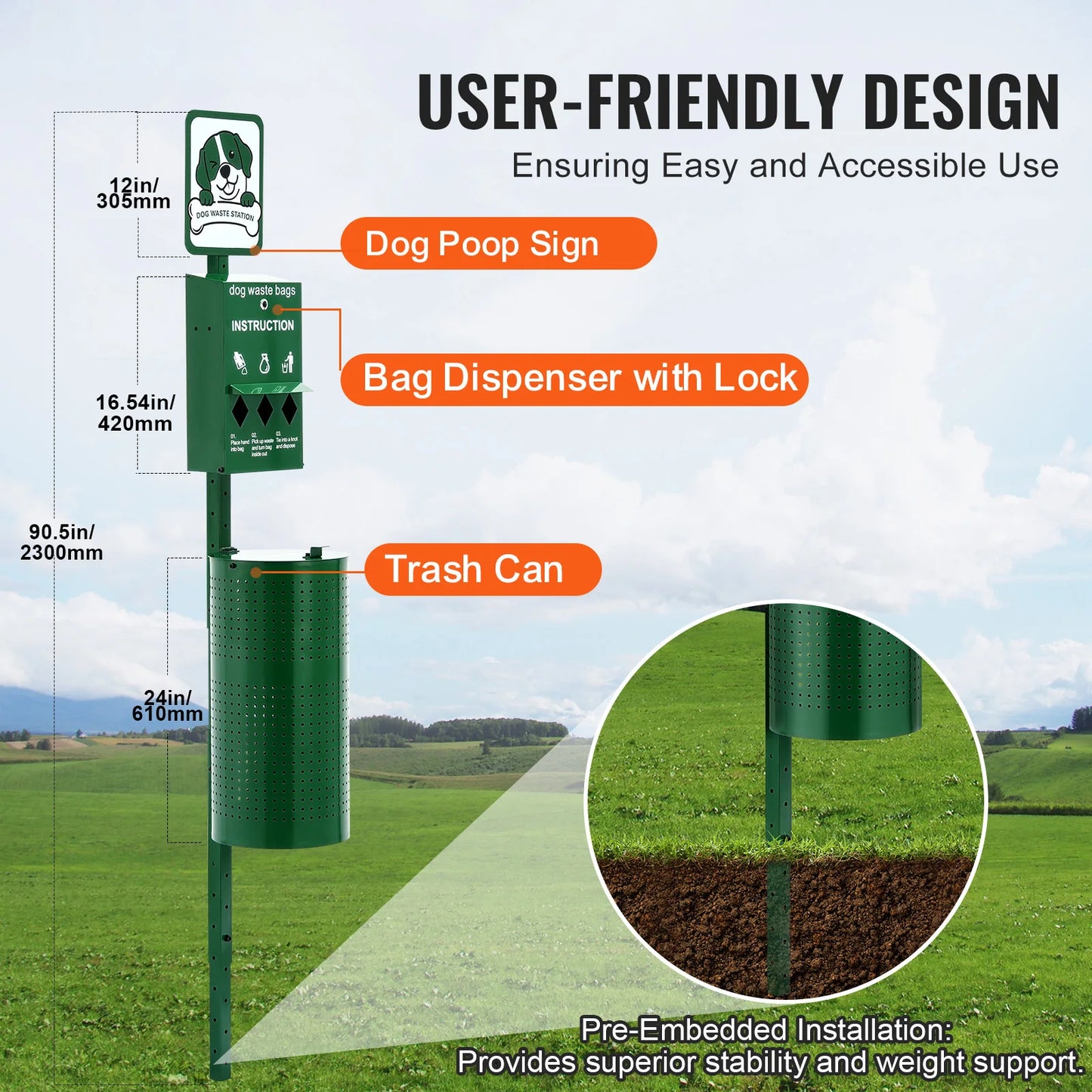 Dog Waste Station with Hand Wash Bottle Commercial Dog Poop Station Bag Dispenser Dog Waste Disposal System for Outdoor