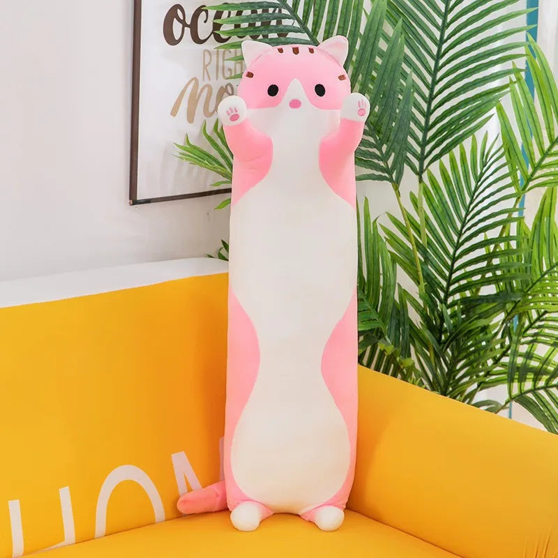 Cute Cat Plush Toy Long Pink Brown Grey Sleeping Cats Leg Pillow Squishy Little Animal Doll Appeasing Plushie Gift