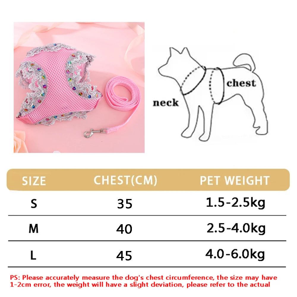 Small Dog Harness Leash Set Cute Traction Bracelet Medium Cat Collar Suit Soft Puppy Vest Harness Adjustable Pet Accessories
