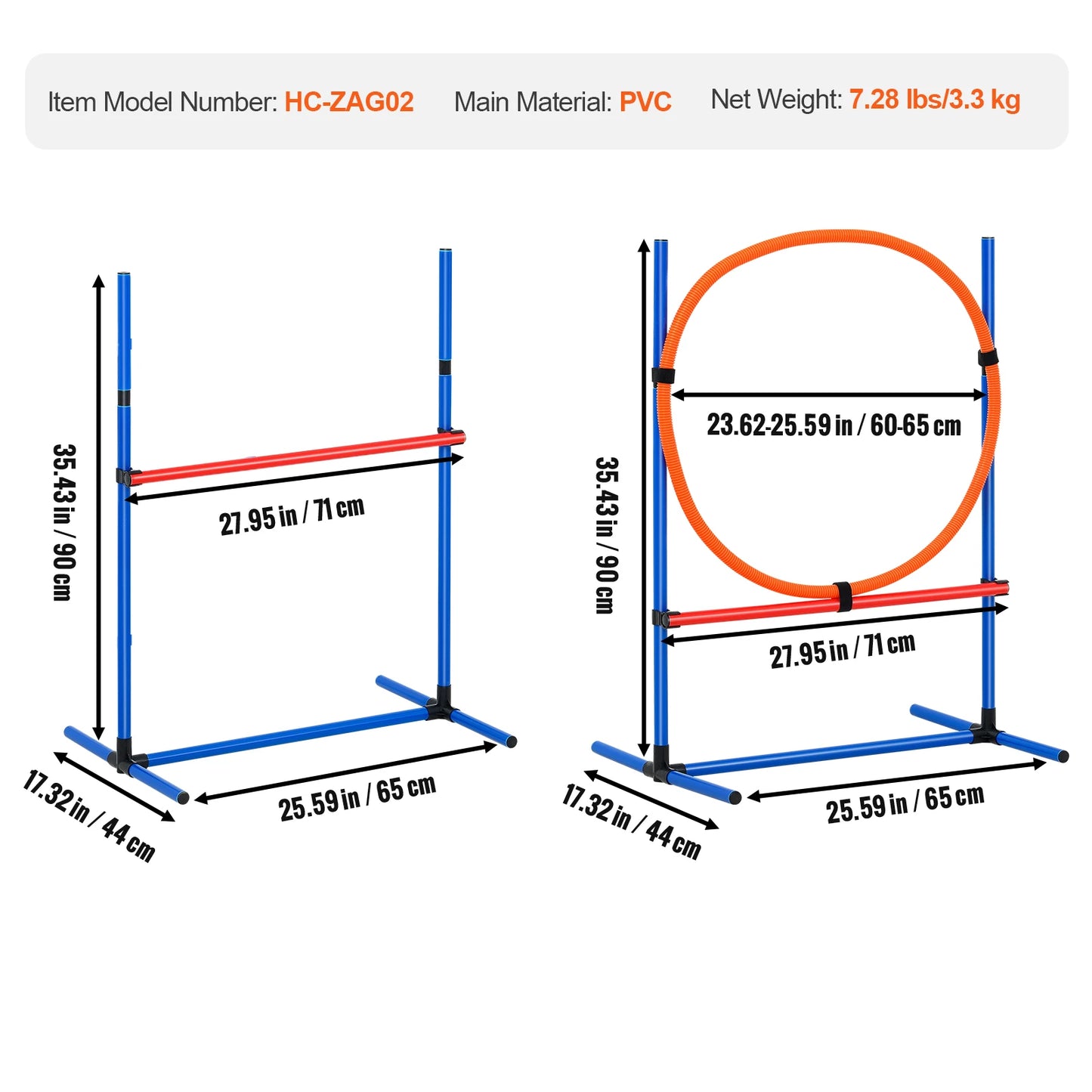 Dog Agility Training Equipment 4 PCS Set with Adjustable High Hurdles 6 Weave PolesJump Ring Square Pause Box Whistle