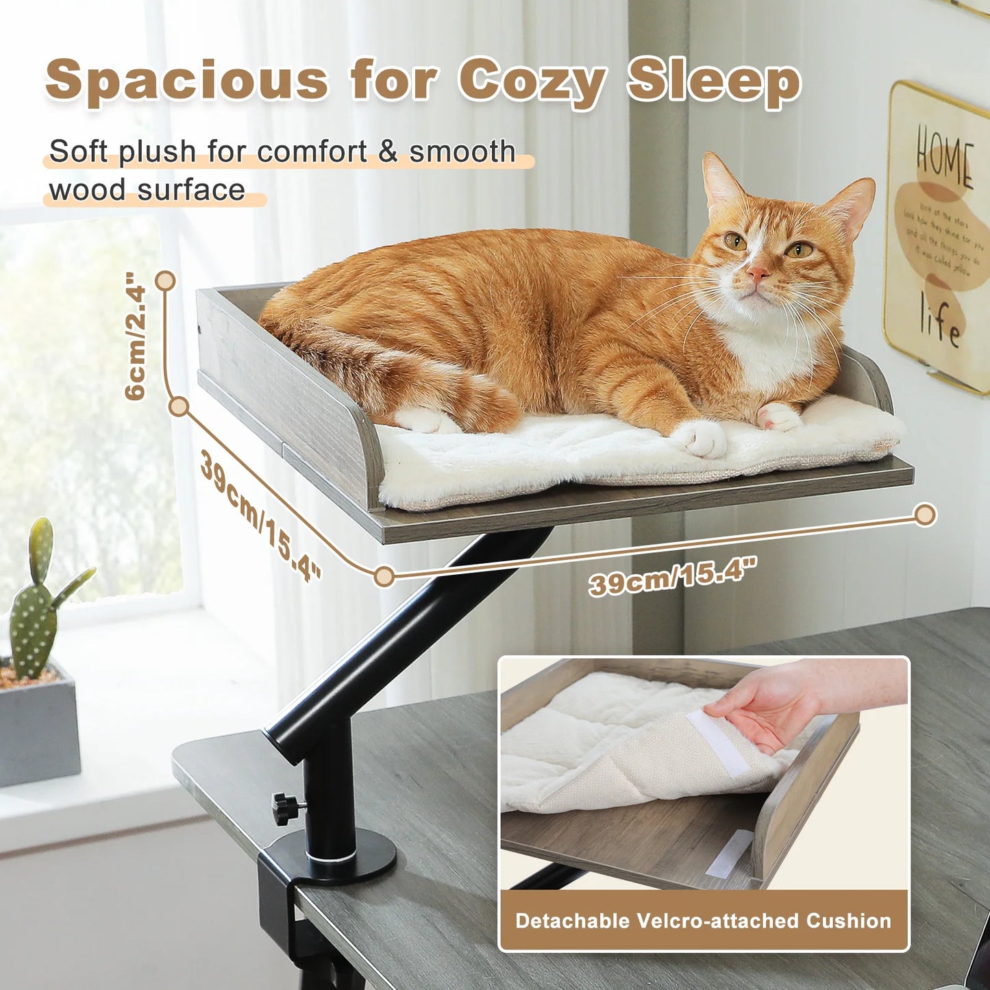Cat Desk Bed, 360° Rotatable Cat Bed Stand for Indoor Cats, Adjustable Cat Basket, Cats Hammock for Table, Soft Cat Bed for Desk