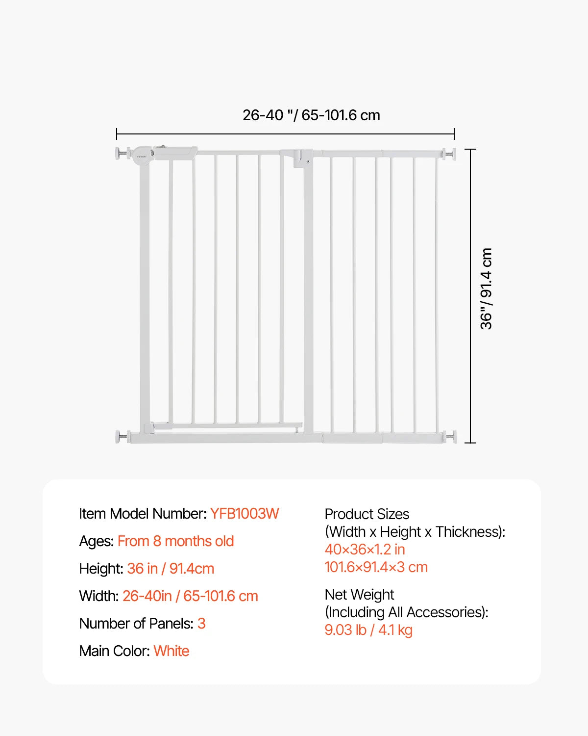 28/30/36 Inches High Dog Gate Easy Step Walk Thru Pet Security Pressure Mount Kit Wall Cups Doorways