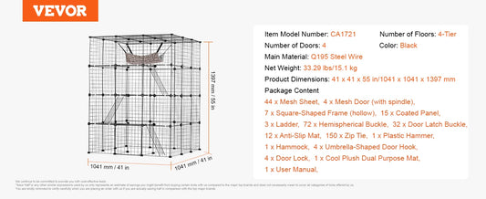 Large Cat Cage Detachable Metal Wire Cat Enclosure with Front Doors Hammock Ramp ladders Crate Exercise Place for Cat