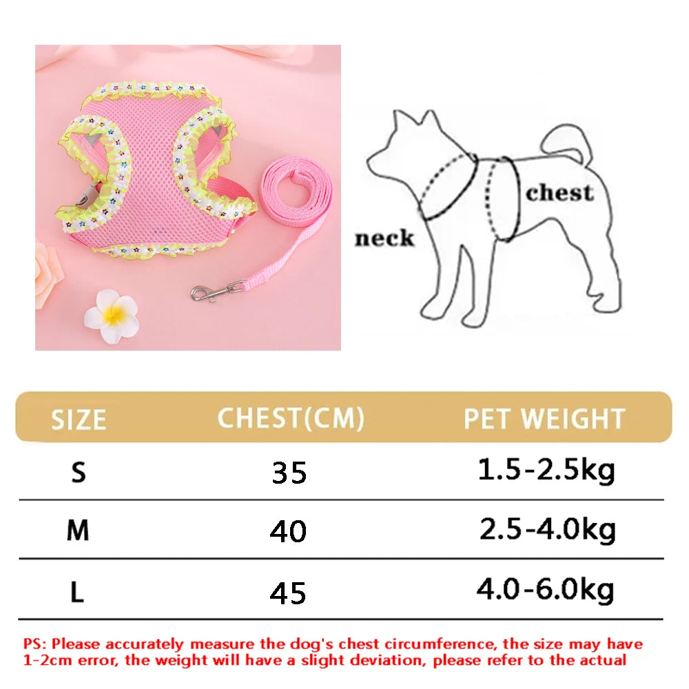 Small Dog Harness Leash Set Cute Traction Bracelet Medium Cat Collar Suit Soft Puppy Vest Harness Adjustable Pet Accessories