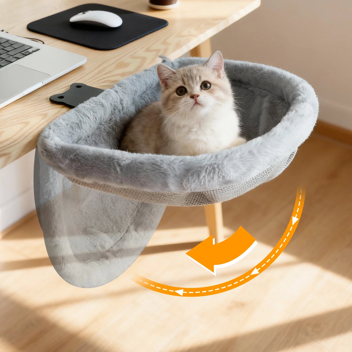 Cat Desk Bed One-Click Folding Sunken Design Space-Saving Semi-Circular Cat Desk Hammock Perch For Home Office Indoor Cats