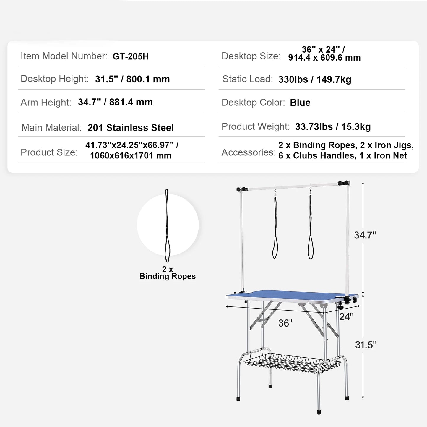 Pet Grooming Table Two Arms w/ Clamp Dog Grooming Station Foldable Pets Stand for Medium Small Dogs with Grooming Loop