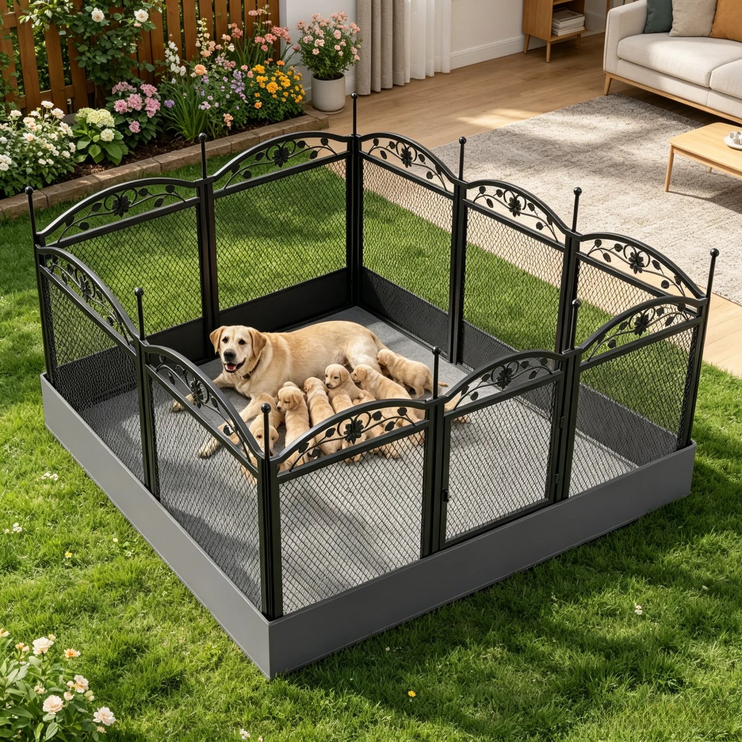 8 Panels Metal Dog Playpen with Fertility Mat and Gate Foldable Heavy Duty Pet Whelping Box Exercise Fence Cage Kennnels