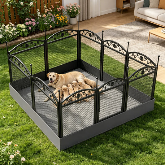 8 Panels Metal Dog Playpen with Fertility Mat and Gate Foldable Heavy Duty Pet Whelping Box Exercise Fence Cage Kennnels