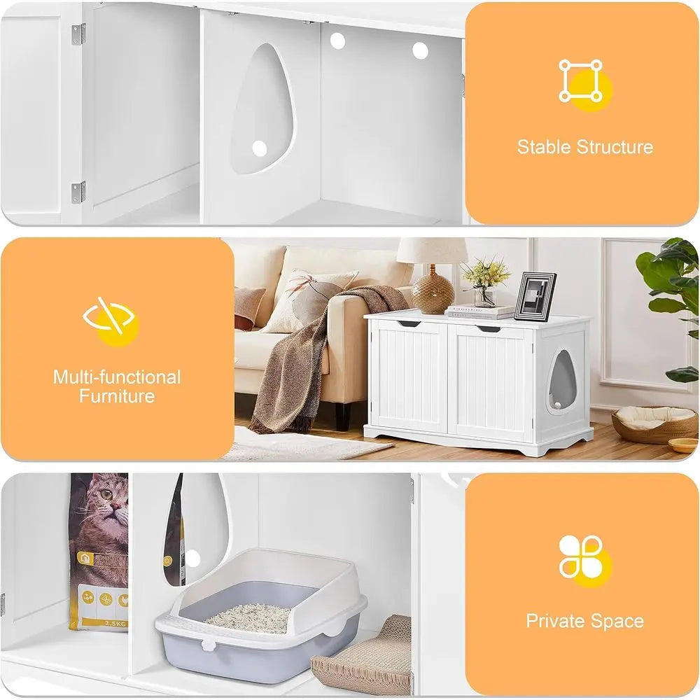 Cat Litter Box Enclosure, Box Cabinet Hidden, Wooden Pet Crate Kitty Washroom Storage Bench with Divider Home Litter Loo Indoor