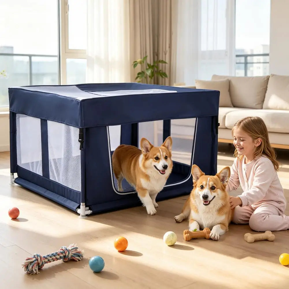Foldable Dog Playpen with Top Cover,Indoor Outdoor Puppy Fence with Sturdy Steel Frame&Oxford Cloth,Pet Playpen with Mesh Cover