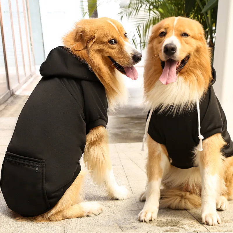 Pet Hoodies for Large Dogs Spring and Autumn Fleece Golden Retriever Sweatshirt with Hat and Zip Pocket  Pet Clothing