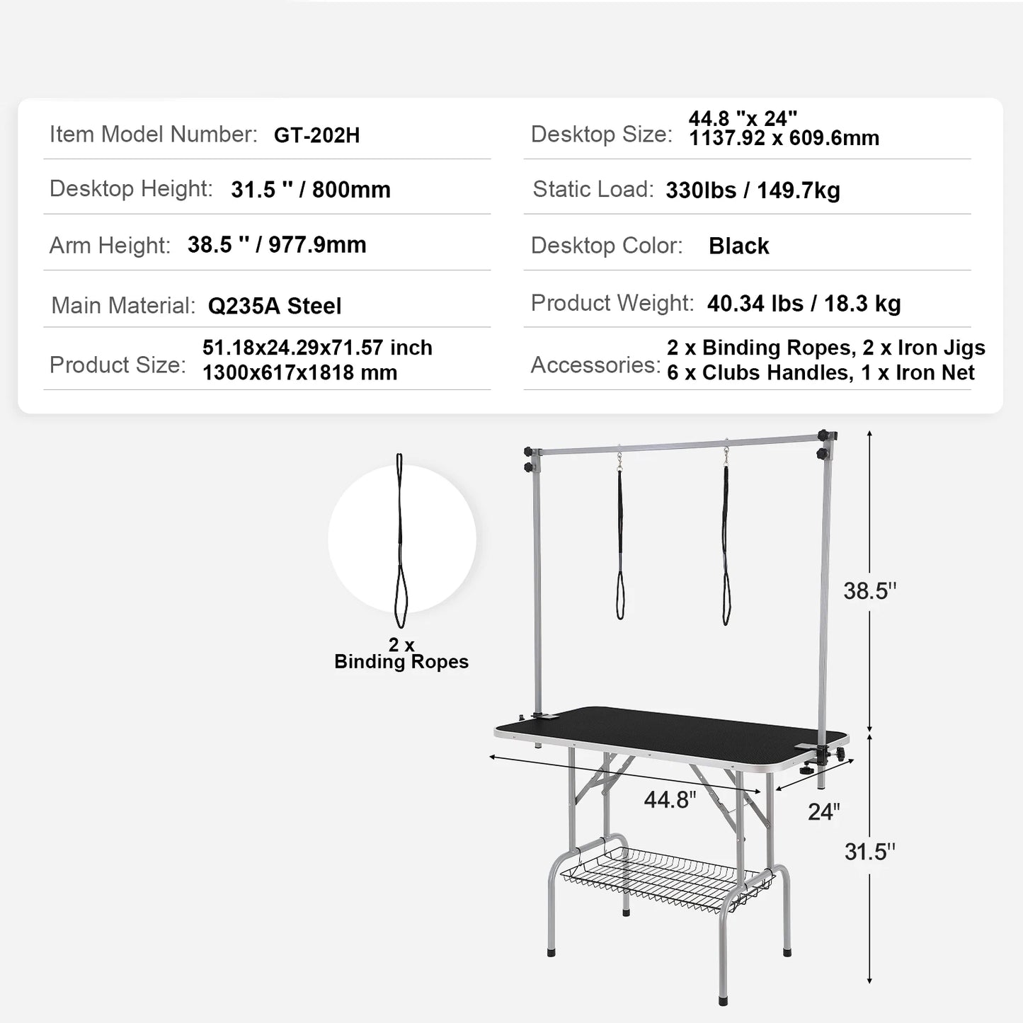 Pet Grooming Table Two Arms w/ Clamp Dog Grooming Station Foldable Pets Stand for Medium Small Dogs with Grooming Loop