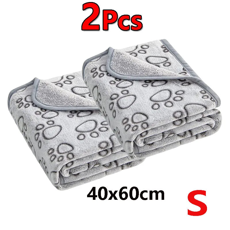 2PCS Soft Fluffy High Quality Dog Blanket Flannel Dog Sleeping Blanket Paw Print Pattern Pet Mat Warm Comfortable Cat Blanket