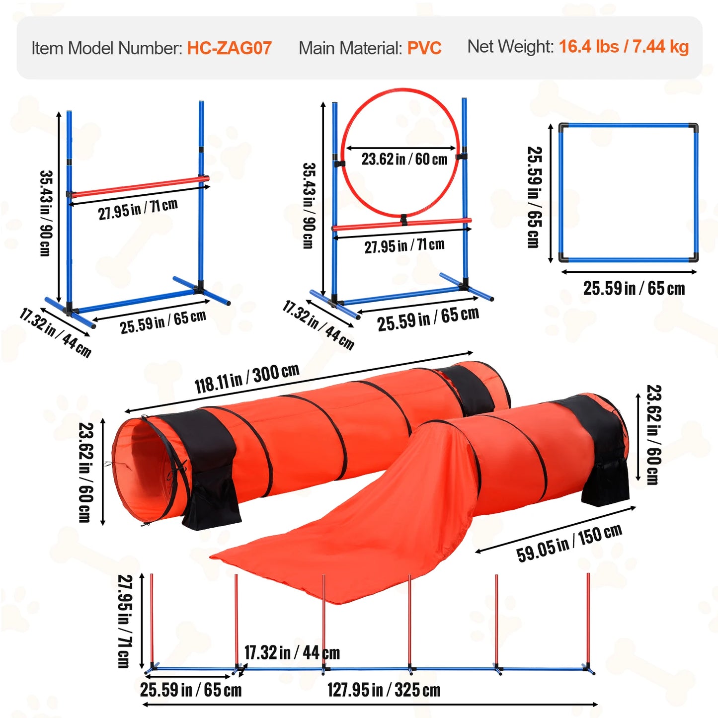 Dog Agility Training Equipment 4 PCS Set with Adjustable High Hurdles 6 Weave PolesJump Ring Square Pause Box Whistle