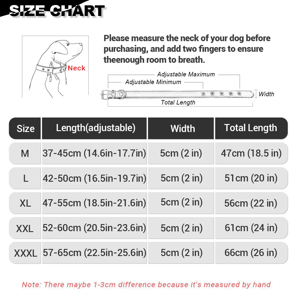 Width 2 Inch Anti-bite Spiked Dog Collars Adjustable PU Leather Necklace Heavy Duty Sharp Rivets Pet Collar Outdoor Dog Walking