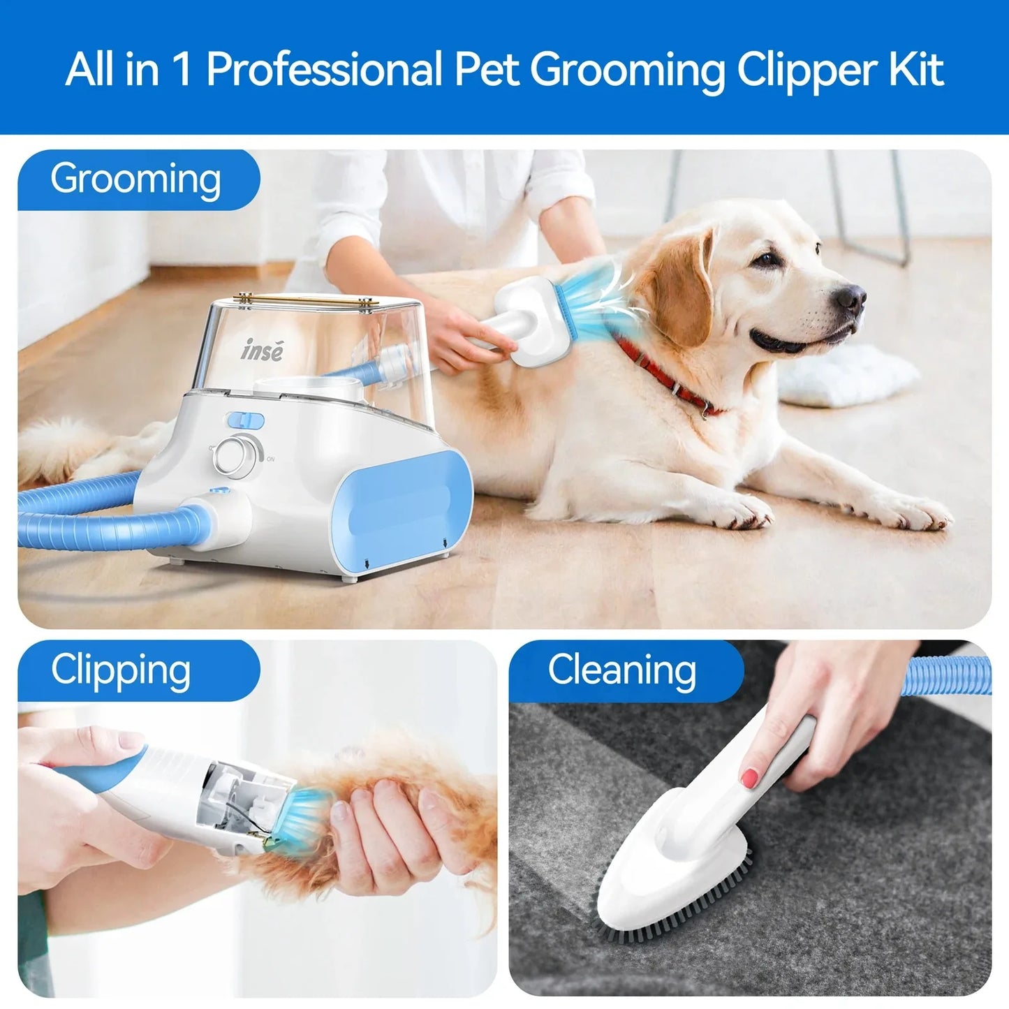 Dog Grooming Vacuum Ultra-Low Noise Pet Grooming Kits with 4.5L Large Capacity Dust Box Pet Clipper for Pet Hair Clean