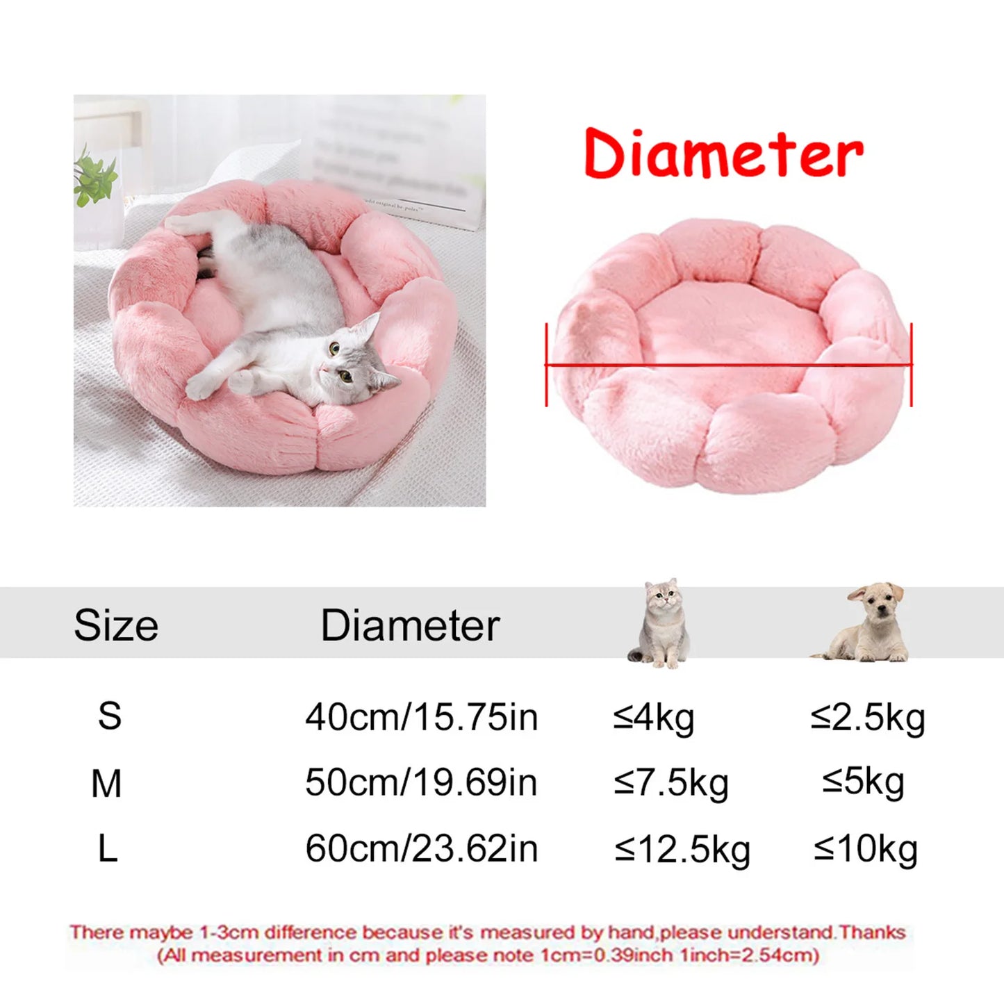 40-90cm  - 6 Sizes Round Pet Bed for Large Dog Bed Super Soft Cat Bed Plush Dog House for Medium Dog House Winter Warm Sleeping