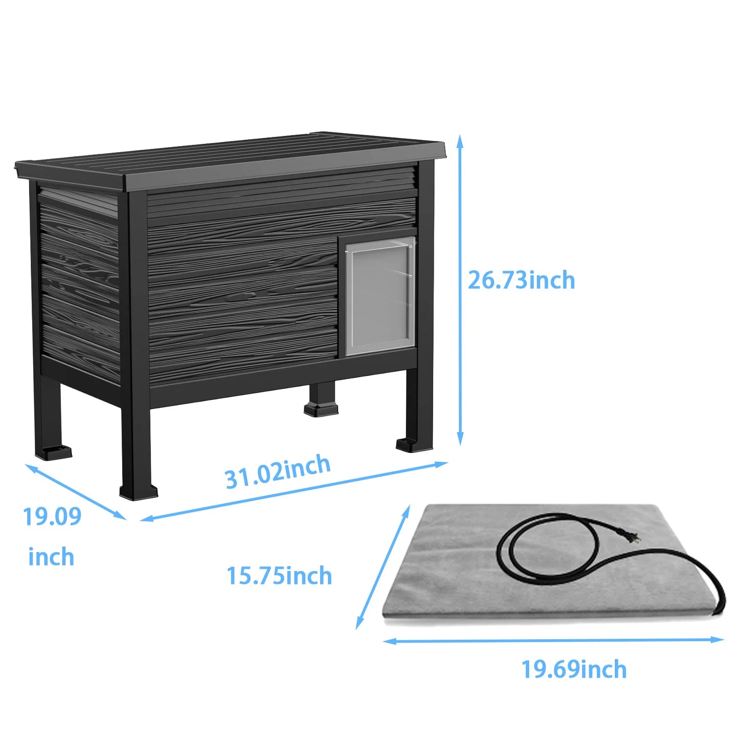 Indoor Outdoor Plastic Cat House with Heating Pad, Weatherproof Elevated Cat Shelter ,Dual Use Indoor Outdoor Cat Cabin for Cold Weather