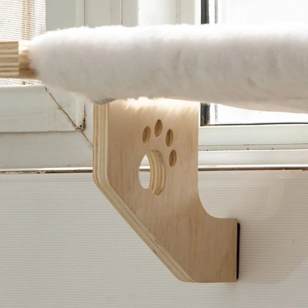 Creative Wooden Frame Cat Window Hammock Paw Print Design Durable Hanging Cat Bed Detachable Cozy Cat Bed Seat Bedside Use