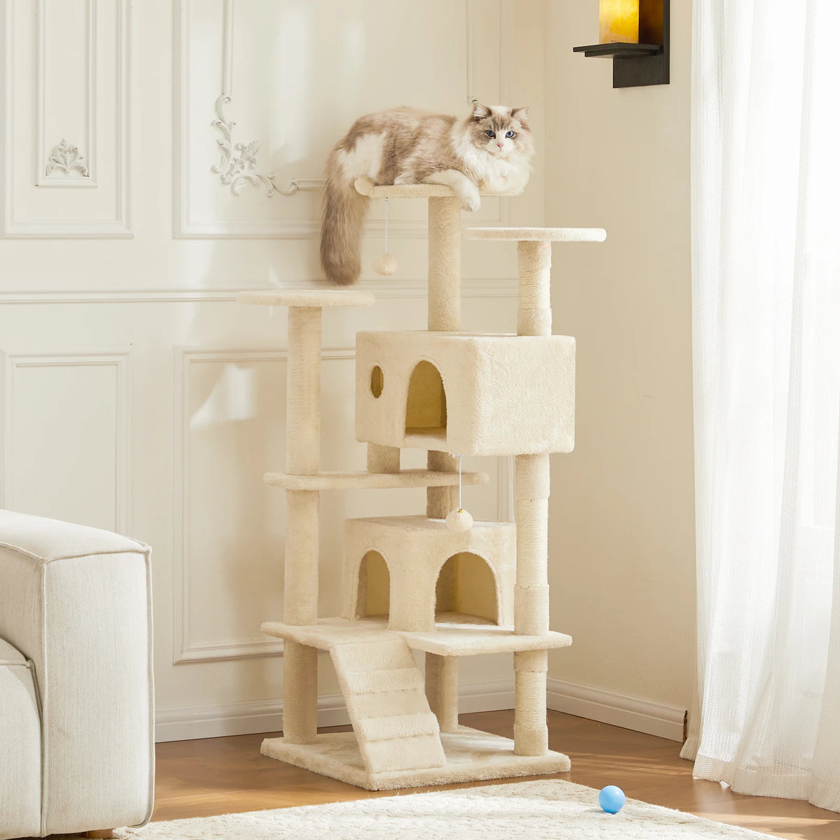 54in Tall Multi-Level Cat Tree Tower for Indoor Pet Furniture Stable Kitty Play House with Sisal Scratching Post for Home