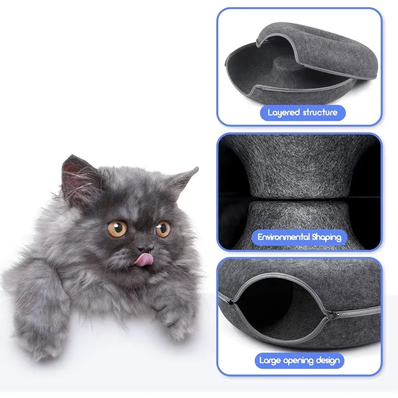 Interactive Round Cat Tunnel Donut Nest Felt Kittens Bed House Scratcher Sleeping Cushion Pet Toy for Cats