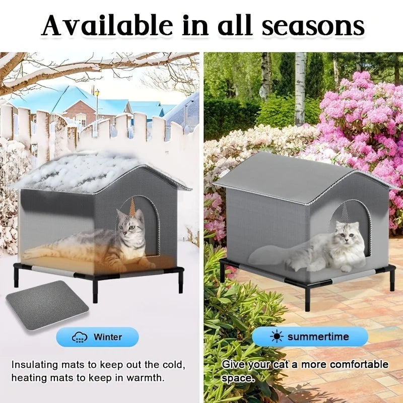 Stray Cat Houses with Mat Waterproof Summer Cool Shelter Foldable Pet Cave Nest Sleeping Beds for Outdoor Cats Small Dog Puppies