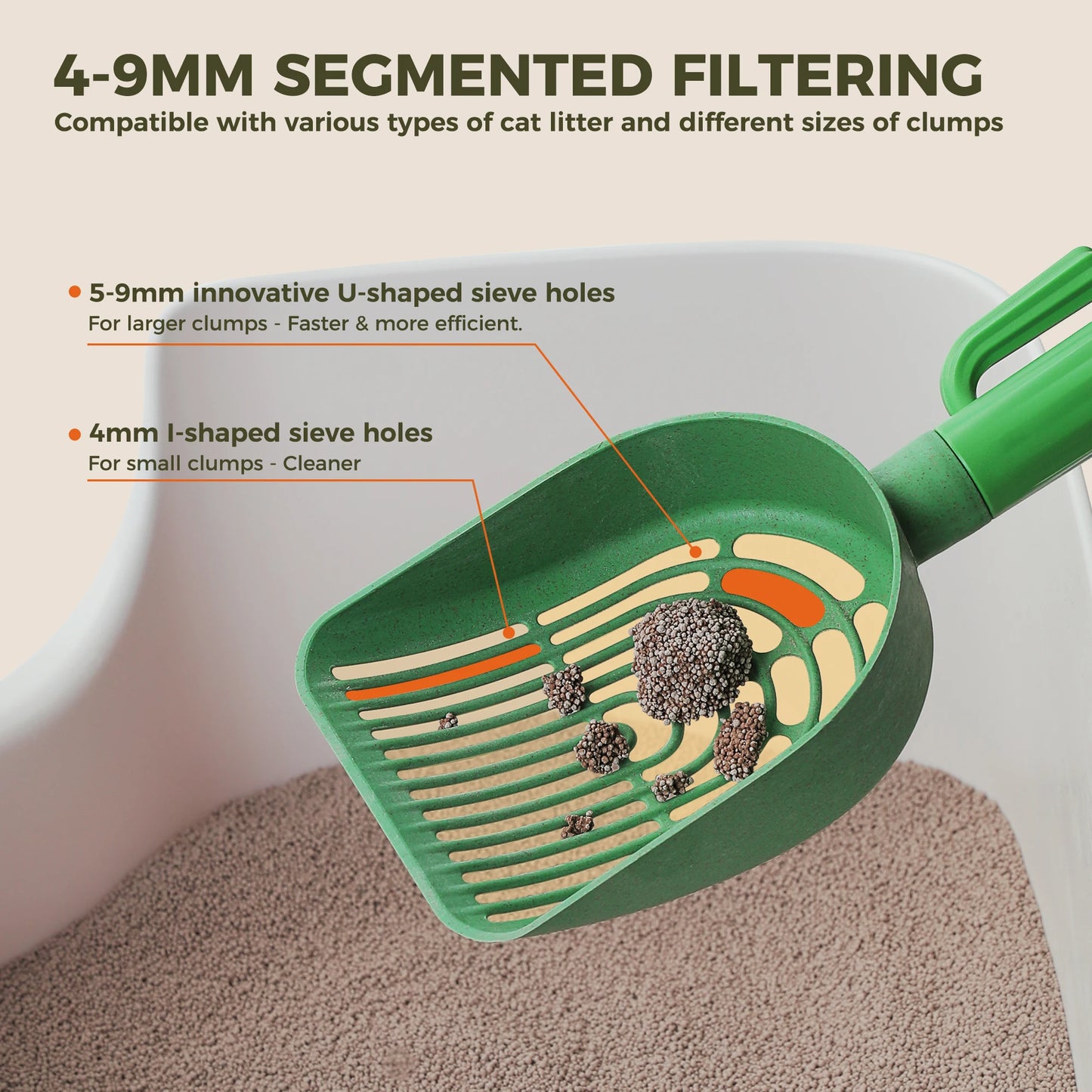 Cactus Cat Litter Scooper with Holder, 2 Replaceable Wheat Straw Plastic Shovels, Kitty Litter Scoop with Bag, Trash Bag Storage