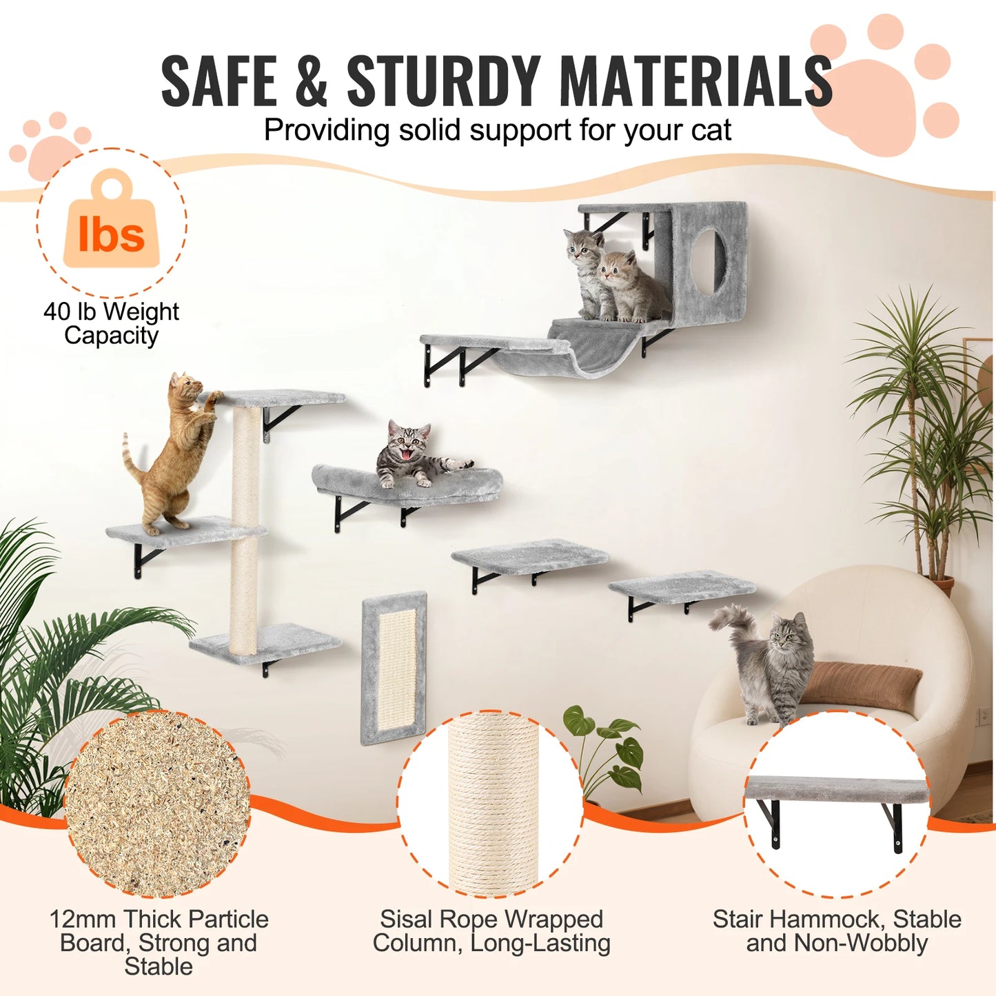 Wall Mounted Cat Shelves Cat Wall Shelves and Perches with Jumping Boards Cat Tree & Cat Grip Cat Furniture and Shelves